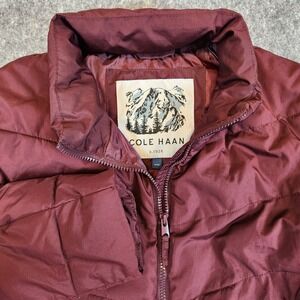 Cole Haan Puffer Jacket Burgundy Full Zip Quilted Medium M Womens Lightweight‎